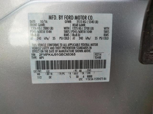 Photo 10 from auction – 2016 FORD EDGE SEL with VIN 2FMPK4J91GBC65365