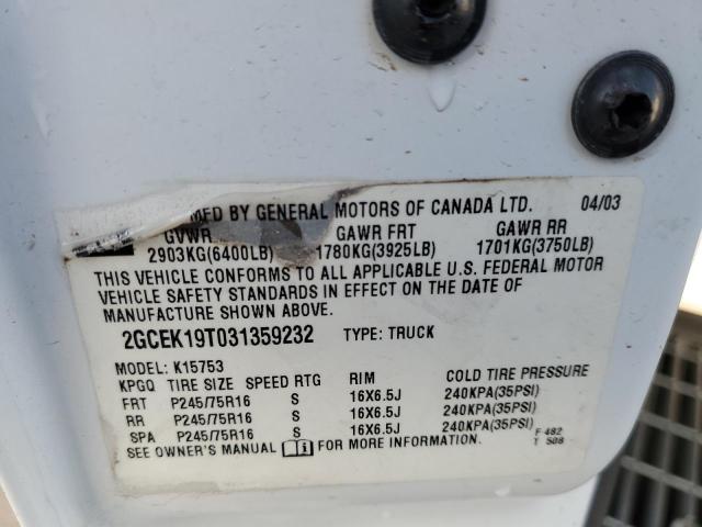 Photo 10 from auction – 2003 CHEVROLET SILVERADO with VIN 2GCEK19T031359232