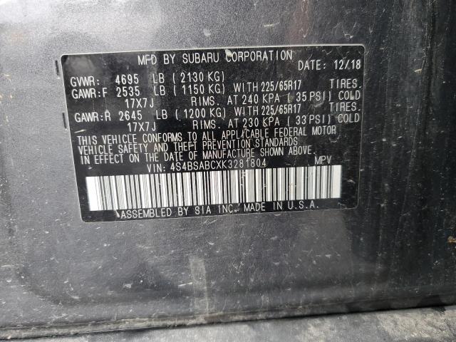Photo 10 from auction – 2019 SUBARU OUTBACK 2. with VIN 4S4BSABCXK3281804