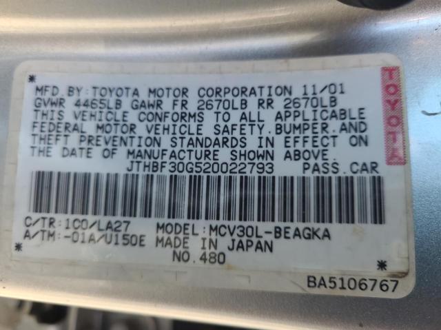 Photo 10 from auction – 2002 LEXUS ES 300 with VIN JTHBF30G520022793