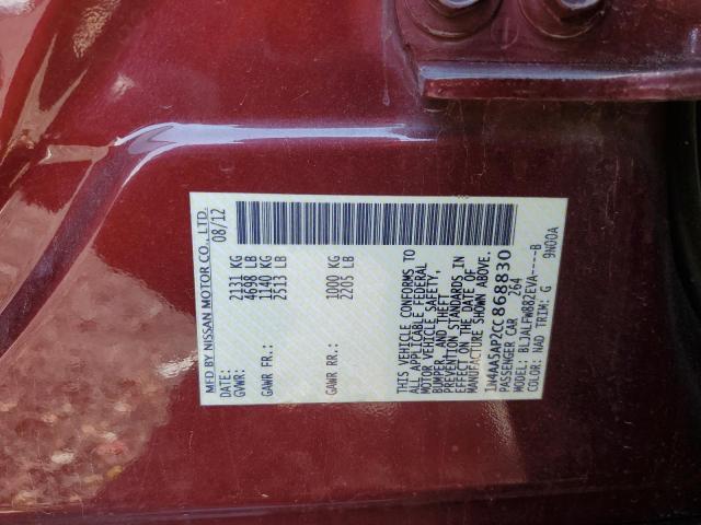 Photo 10 from auction – 2012 NISSAN MAXIMA S with VIN 1N4AA5AP2CC868830