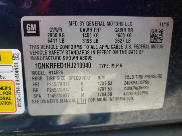 Photo 10 from auction – 2017 CHEVROLET TRAVERSE L with VIN 1GNKRFED1HJ213940
