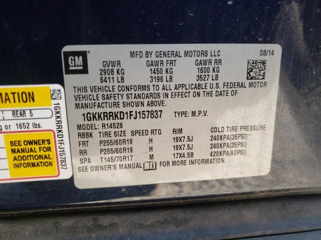 Photo 10 from auction – 2015 GMC ACADIA SLT with VIN 1GKKRRKD1FJ157837