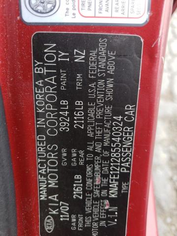 Photo 10 from auction – 2008 KIA SPECTRA EX with VIN KNAFE121285540324