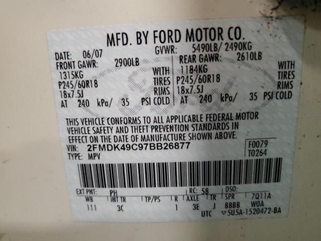 Photo 10 from auction – 2007 FORD EDGE SEL P with VIN 2FMDK49C97BB26877