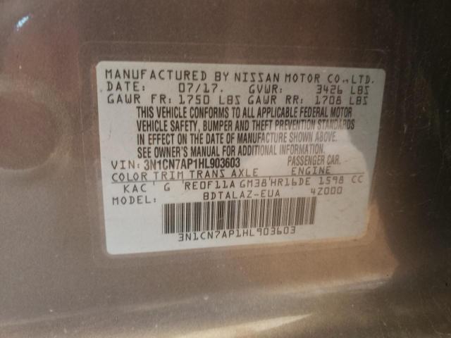 Photo 10 from auction – 2017 NISSAN VERSA S with VIN 3N1CN7AP1HL903603