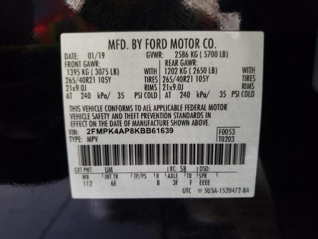 Photo 10 from auction – 2019 FORD EDGE ST with VIN 2FMPK4AP8KBB61639