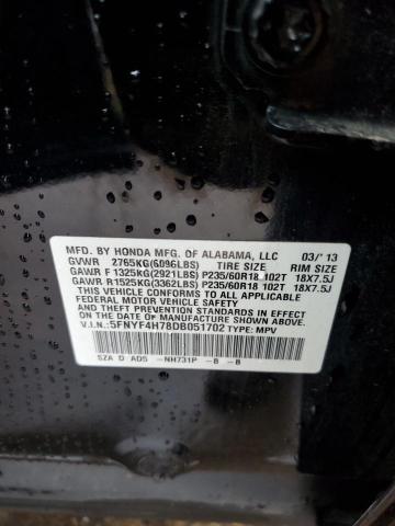 Photo 10 from auction – 2013 HONDA PILOT EXLN with VIN 5FNYF4H78DB051702