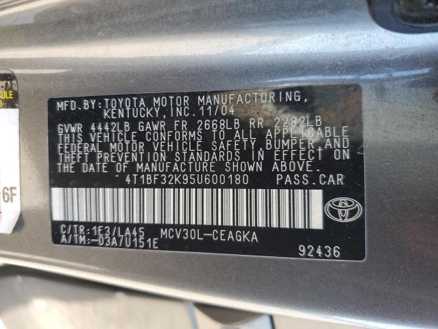 Photo 10 from auction – 2005 TOYOTA CAMRY LE with VIN 4T1BF32K95U600180