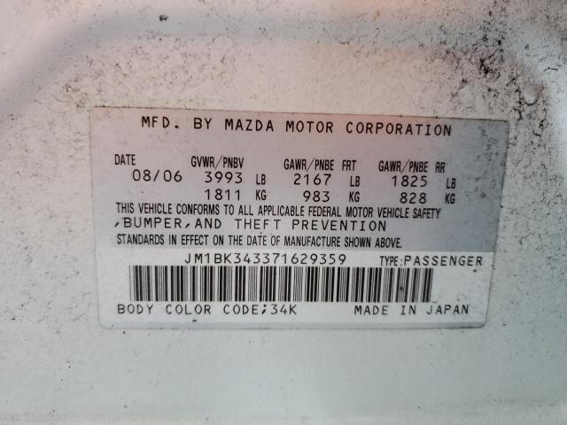 Photo 10 from auction – 2007 MAZDA 3 HATCHBAC with VIN JM1BK343371629359