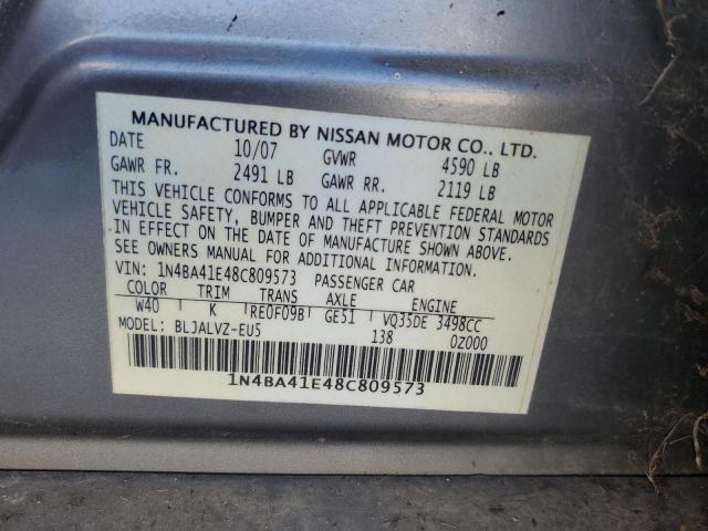 Photo 10 from auction – 2008 NISSAN MAXIMA SE with VIN 1N4BA41E48C809573