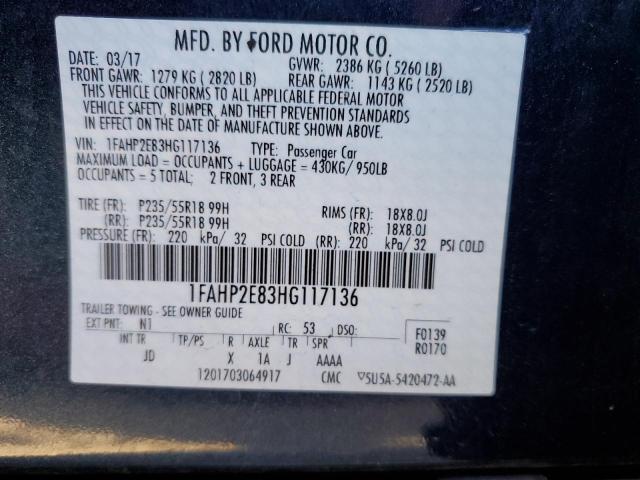 Photo 10 from auction – 2017 FORD TAURUS SEL with VIN 1FAHP2E83HG117136