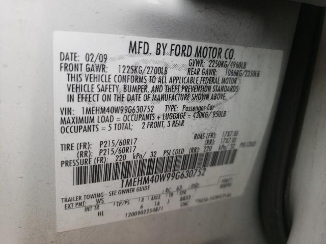 Photo 10 from auction – 2009 MERCURY SABLE with VIN 1MEHM40W99G630752