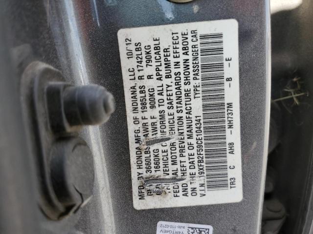 Photo 10 from auction – 2012 HONDA CIVIC LX with VIN 19XFB2F59CE104341