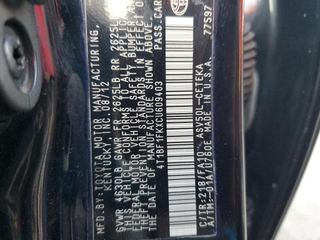 Photo 10 from auction – 2012 TOYOTA CAMRY BASE with VIN 4T1BF1FKXCU609403