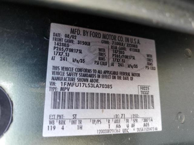 Photo 10 from auction – 2003 FORD EXPEDITION with VIN 1FMFU17L53LA70385