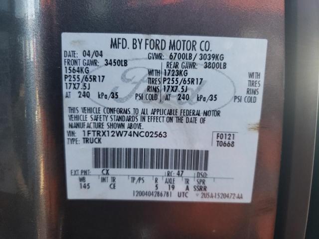 Photo 10 from auction – 2004 FORD F150 with VIN 1FTRX12W74NC02563
