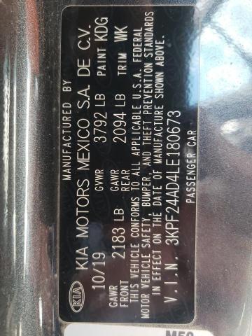 Photo 10 from auction – 2020 KIA FORTE FE with VIN 3KPF24AD4LE180673