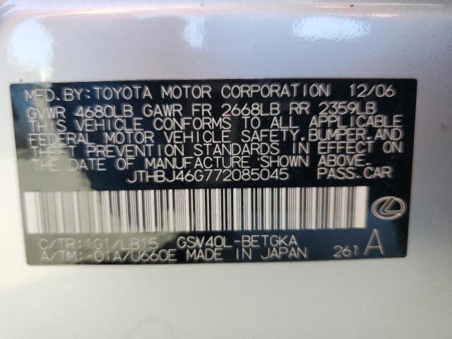 Photo 10 from auction – 2007 LEXUS ES 350 with VIN JTHBJ46G772085045