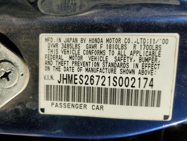 Photo 10 from auction – 2001 HONDA CIVIC EX with VIN JHMES26721S002174