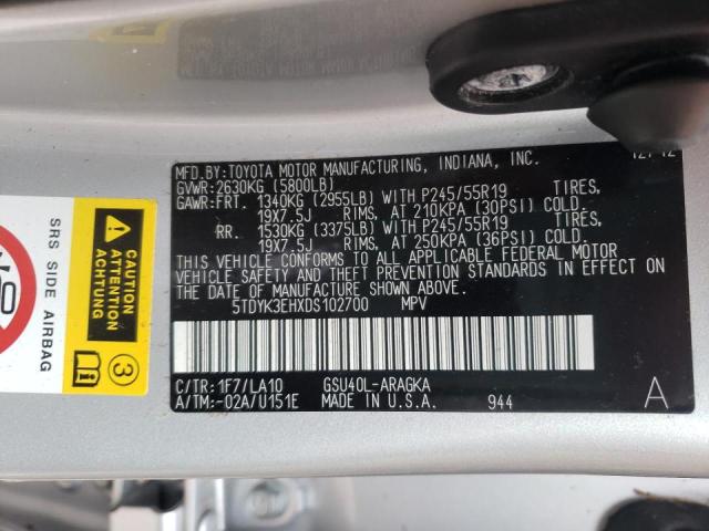 Photo 10 from auction – 2013 TOYOTA HIGHLANDER with VIN 5TDYK3EHXDS102700