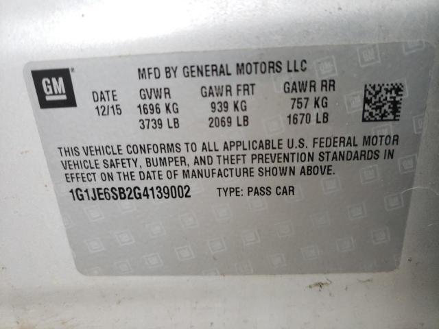 Photo 10 from auction – 2016 CHEVROLET SONIC LTZ with VIN 1G1JE6SB2G4139002