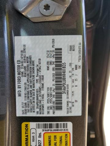 Photo 10 from auction – 2017 FORD FUSION SE with VIN 3FA6P0LU8HR401835