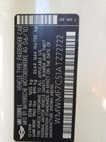 Photo 10 from auction – 2010 MINI COOPER S with VIN WMWMF7C51ATZ72722