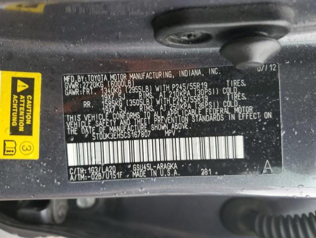 Photo 10 from auction – 2012 TOYOTA HIGHLANDER with VIN 5TDDK3EH5CS167807