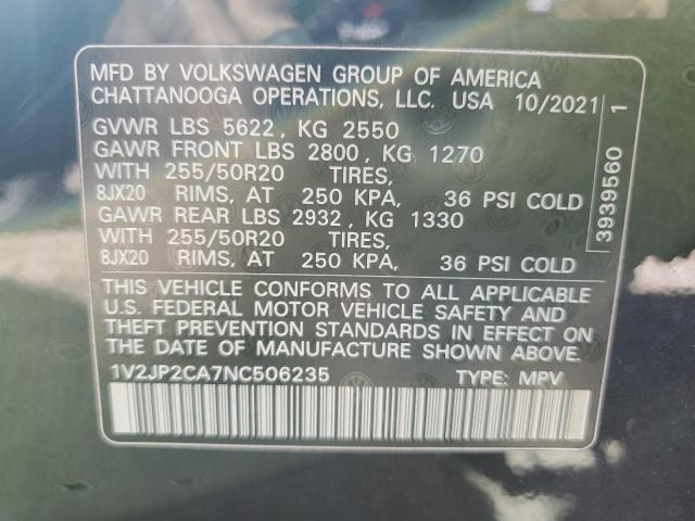 Photo 10 from auction – 2022 VOLKSWAGEN ATLAS SE with VIN 1V2JP2CA7NC506235
