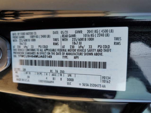 Photo 10 from auction – 2021 FORD ESCAPE SEL with VIN 1FMCU9H64MUA65149