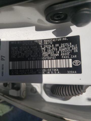 Photo 10 from auction – 2012 TOYOTA CAMRY BASE with VIN 4T1BF1FK6CU150127