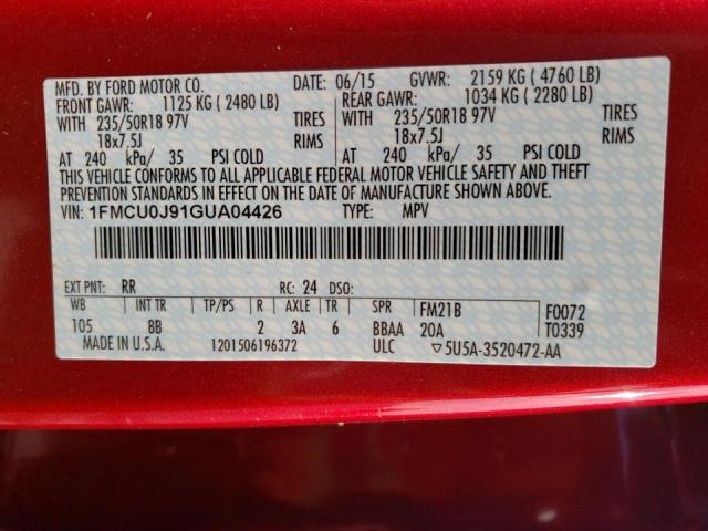 Photo 10 from auction – 2016 FORD ESCAPE TIT with VIN 1FMCU0J91GUA04426