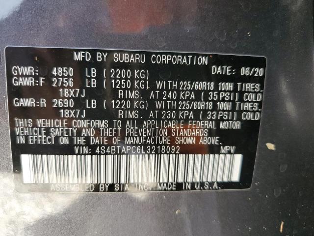Photo 10 from auction – 2020 SUBARU OUTBACK TO with VIN 4S4BTAPC6L3218092