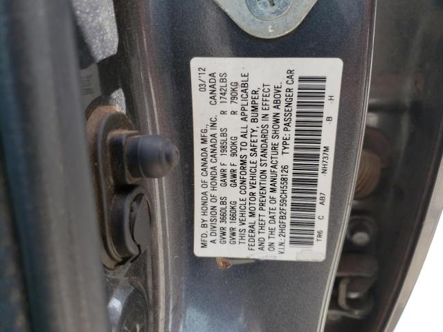 Photo 10 from auction – 2012 HONDA CIVIC LX with VIN 2HGFB2F59CH558126