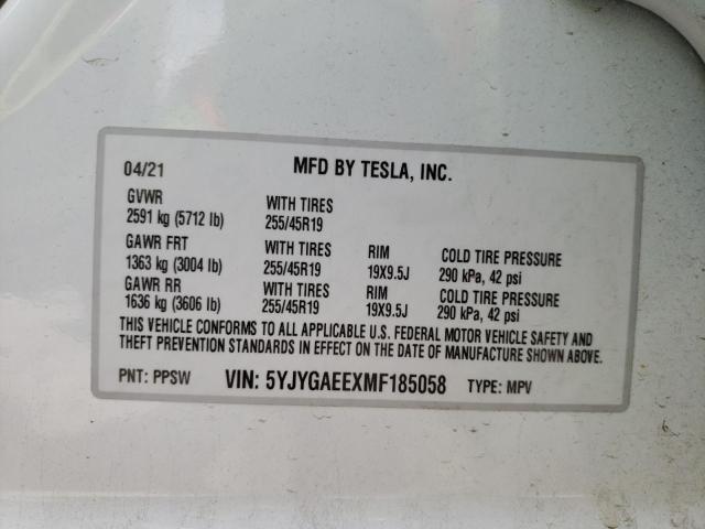 Photo 10 from auction – 2021 TESLA MODEL Y with VIN 5YJYGAEEXMF185058