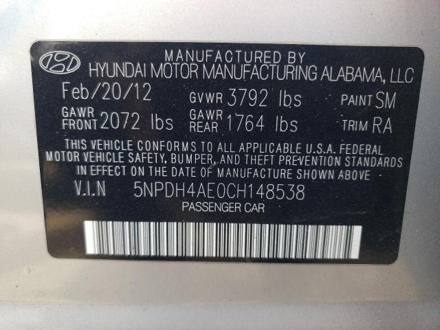 Photo 10 from auction – 2012 HYUNDAI ELANTRA GL with VIN 5NPDH4AE0CH148538