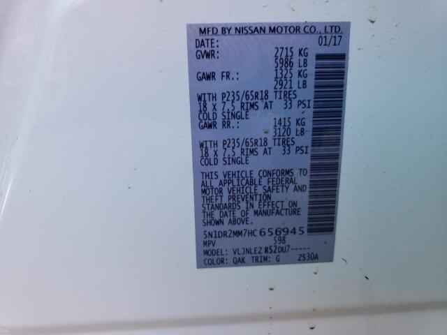 Photo 10 from auction – 2017 NISSAN PATHFINDER with VIN 5N1DR2MM7HC656945