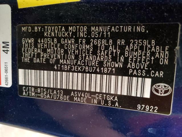 صورة رقم 10 من المزاد - 2011 TOYOTA CAMRY BASE مع VIN 4T1BF3EK7BU741871