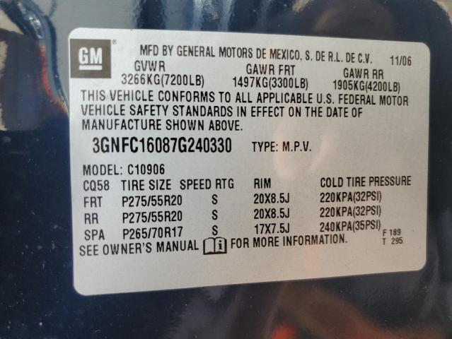 Photo 10 from auction – 2007 CHEVROLET SUBURBAN C with VIN 3GNFC16087G240330