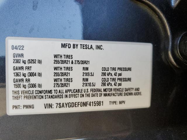 Photo 10 from auction – 2022 TESLA MODEL Y with VIN 7SAYGDEF0NF415981