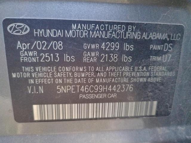 Photo 10 from auction – 2009 HYUNDAI SONATA GLS with VIN 5NPET46C99H442376