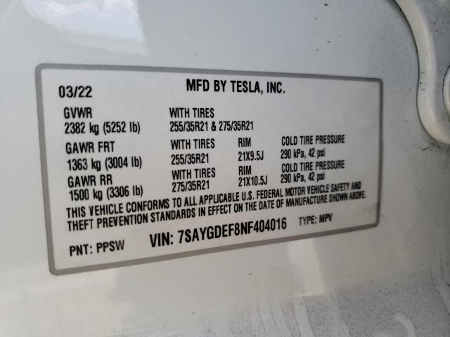 Photo 10 from auction – 2022 TESLA MODEL Y with VIN 7SAYGDEF8NF404016