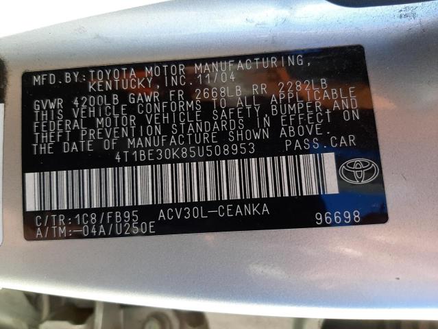 Photo 10 from auction – 2005 TOYOTA CAMRY LE with VIN 4T1BE30K85U508953