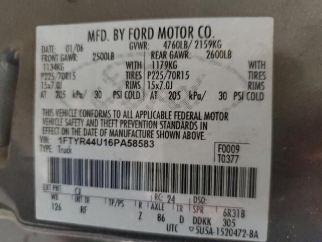 Photo 10 from auction – 2006 FORD RANGER SUP with VIN 1FTYR44U16PA58583