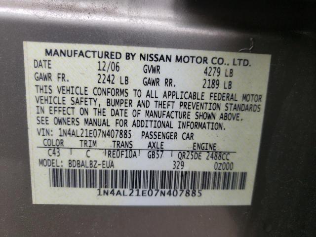 Photo 10 from auction – 2007 NISSAN ALTIMA 2.5 with VIN 1N4AL21E07N407885