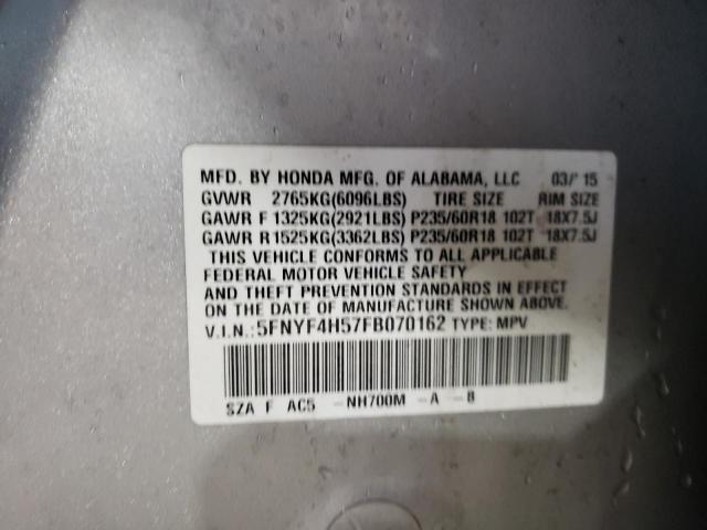 Photo 10 from auction – 2015 HONDA PILOT EXL with VIN 5FNYF4H57FB070162