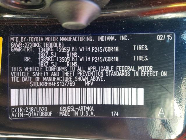 Photo 10 from auction – 2015 TOYOTA HIGHLANDER with VIN 5TDJKRFH4FS137769