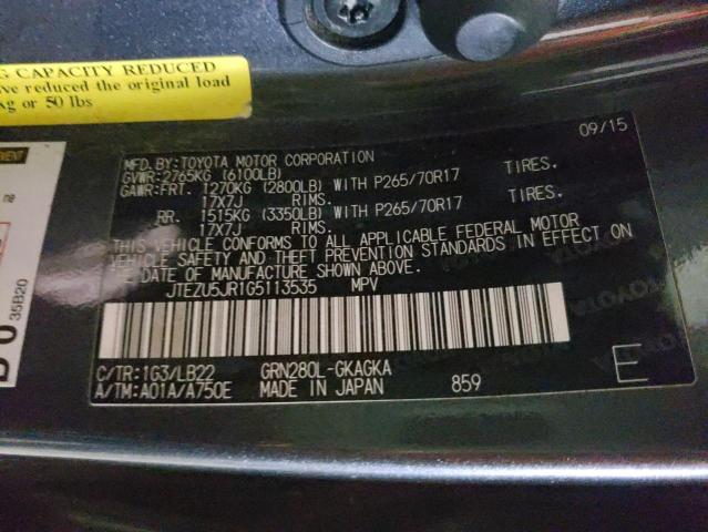 Photo 10 from auction – 2016 TOYOTA 4RUNNER SR with VIN JTEZU5JR1G5113535