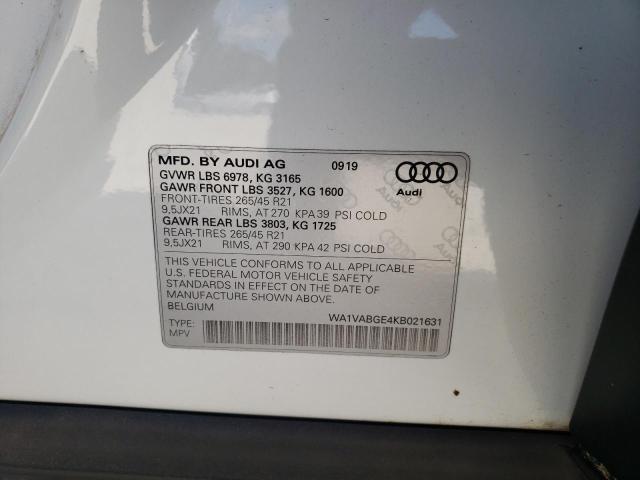 Photo 10 from auction – 2019 AUDI E-TRON PRE with VIN WA1VABGE4KB021631